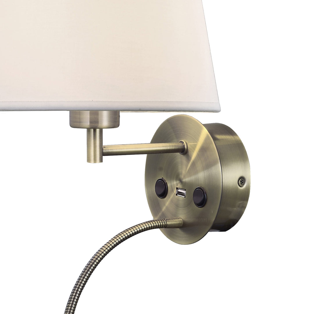 Mantra M6093 Caicos Wall + LED Reading Light USB Charger Antique Brass (S)
