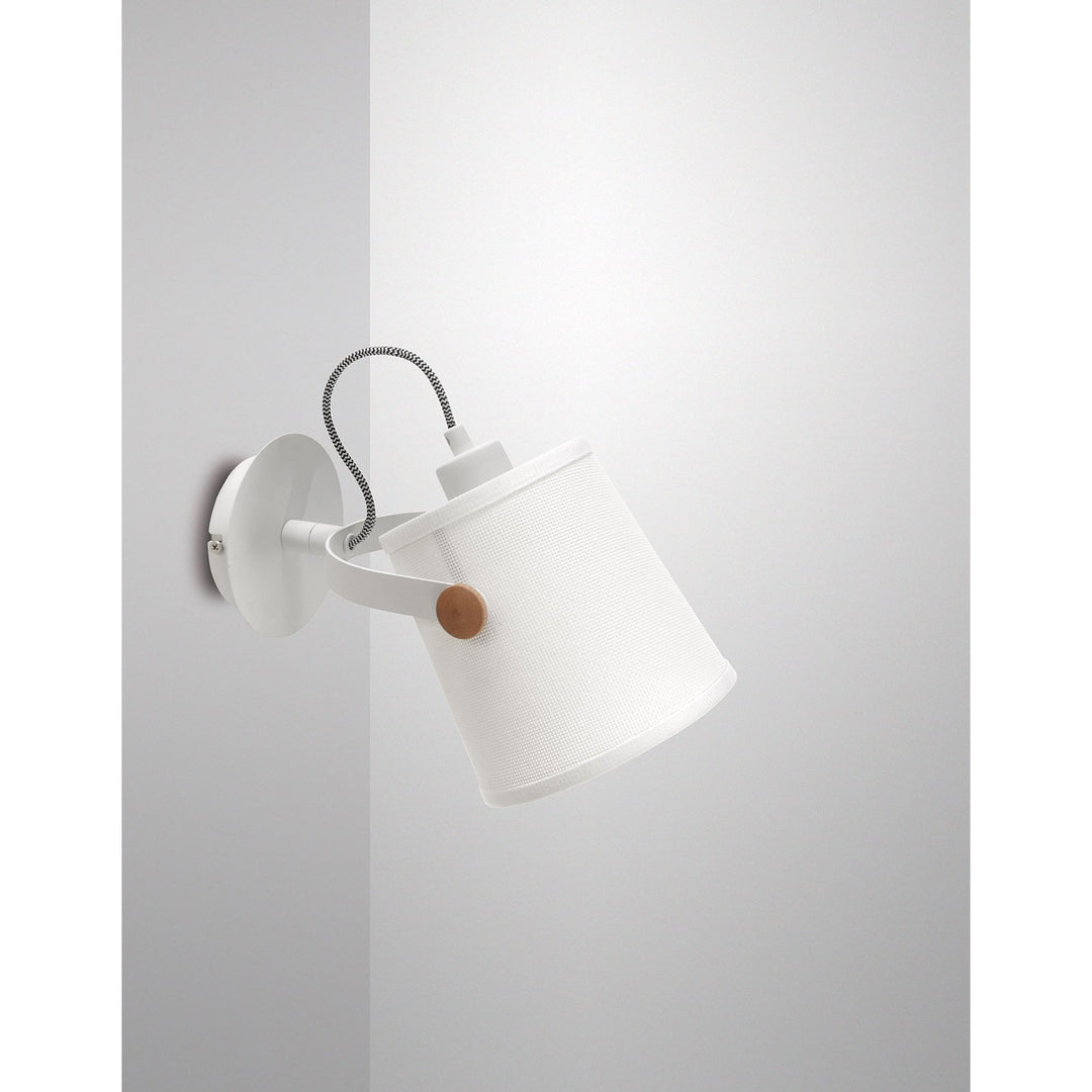 Mantra M4924 Nordica Wall Lamp White Shade 1 Light E27 Matt White/Beech Ivory White Shade (S)
