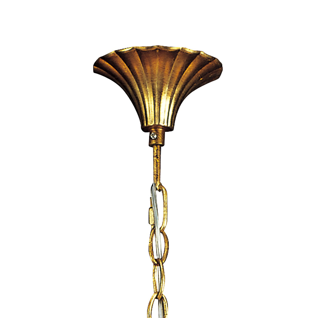 Mantra M0541 Paola Linear Pendant 2 Arm 6 Light E14 Gold Painted Cream Shades &amp; Amber Glass Droplets (S)
