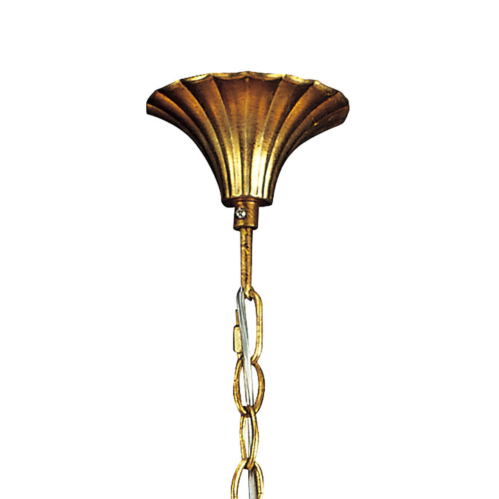 Mantra M0541 Paola Linear Pendant 2 Arm 6 Light E14 Gold Painted Cream Shades &amp; Amber Glass Droplets (S)