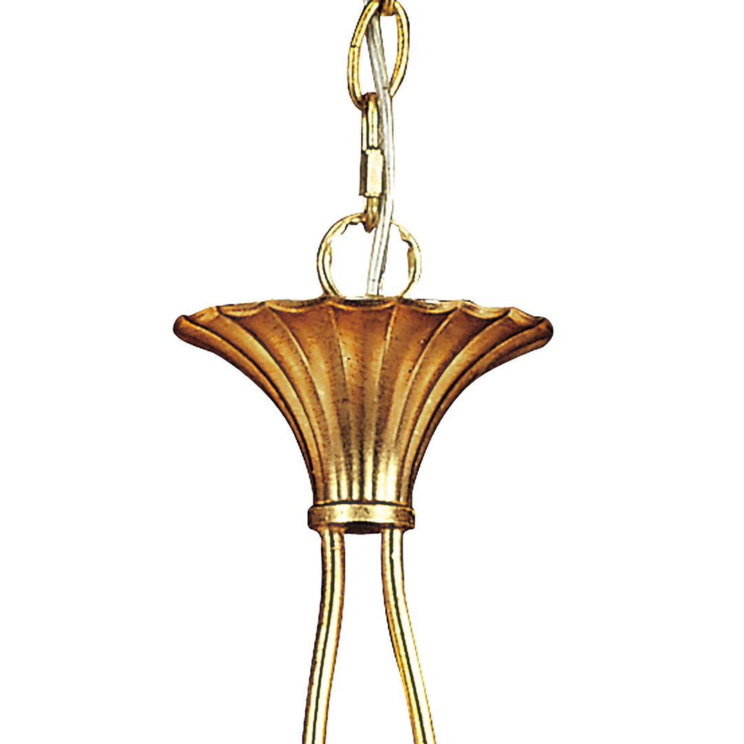 Mantra M0541 Paola Linear Pendant 2 Arm 6 Light E14 Gold Painted Cream Shades &amp; Amber Glass Droplets (S)