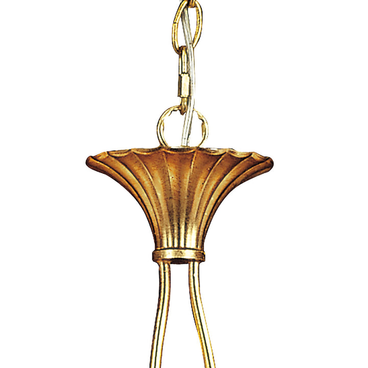 Mantra M0541 Paola Linear Pendant 2 Arm 6 Light E14 Gold Painted Cream Shades &amp; Amber Glass Droplets (S)