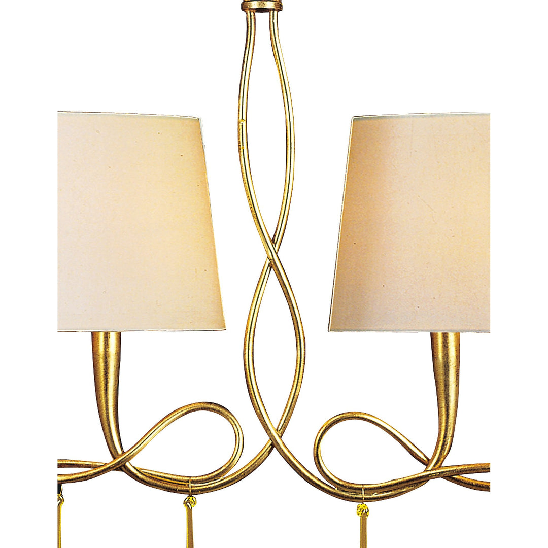 Mantra M0541 Paola Linear Pendant 2 Arm 6 Light E14 Gold Painted Cream Shades &amp; Amber Glass Droplets (S)