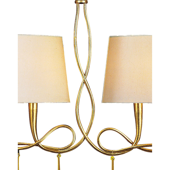 Mantra M0541 Paola Linear Pendant 2 Arm 6 Light E14 Gold Painted Cream Shades &amp; Amber Glass Droplets (S)