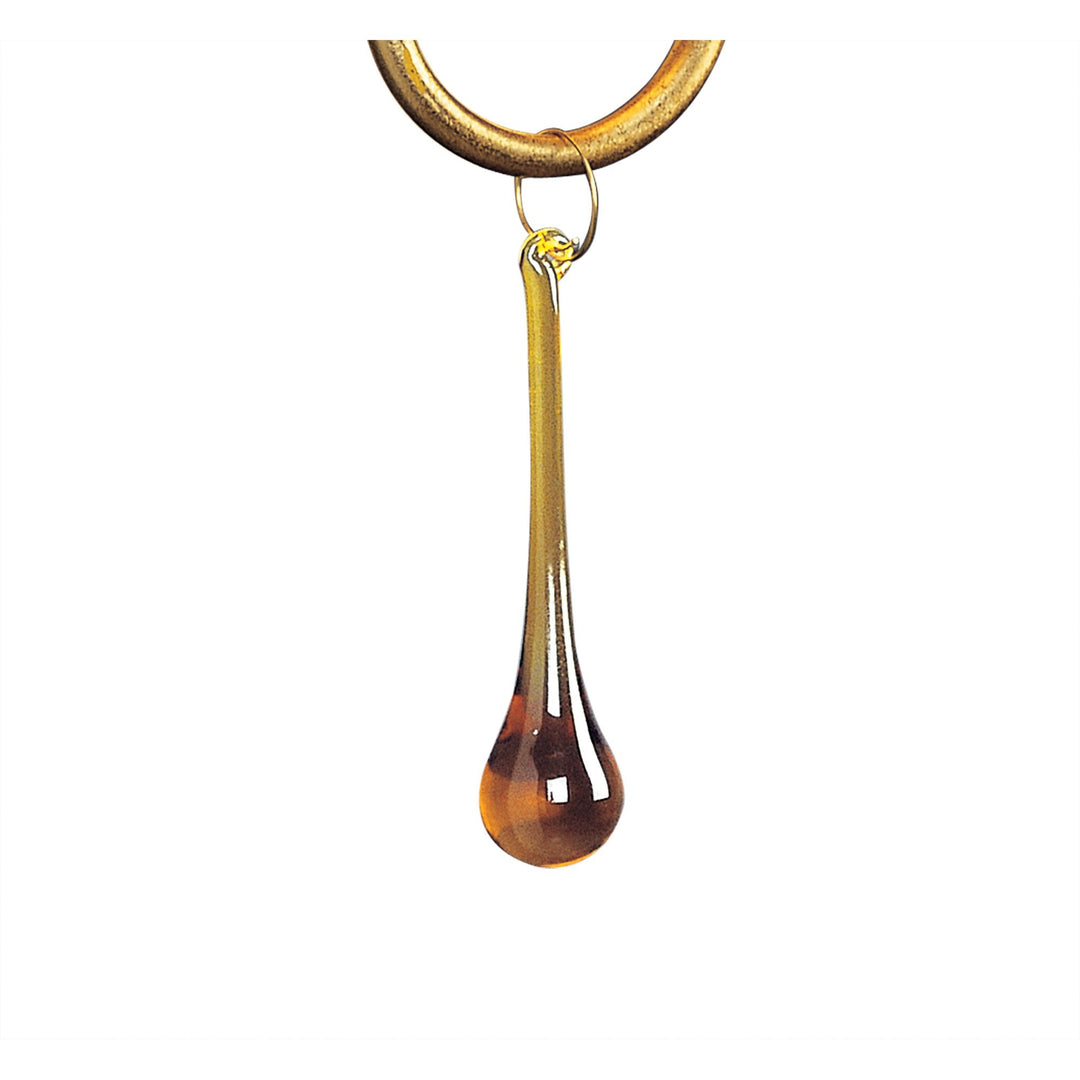 Mantra M0541 Paola Linear Pendant 2 Arm 6 Light E14 Gold Painted Cream Shades &amp; Amber Glass Droplets (S)