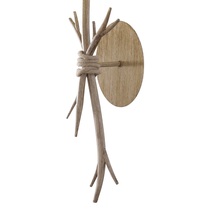Mantra M6180 Sabina Wall Lamp 1 Light Imitation Wood Linen Shade (S)