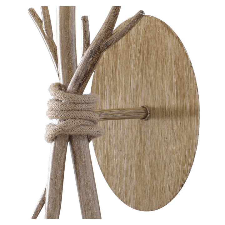 Mantra M6180 Sabina Wall Lamp 1 Light Imitation Wood Linen Shade (S)