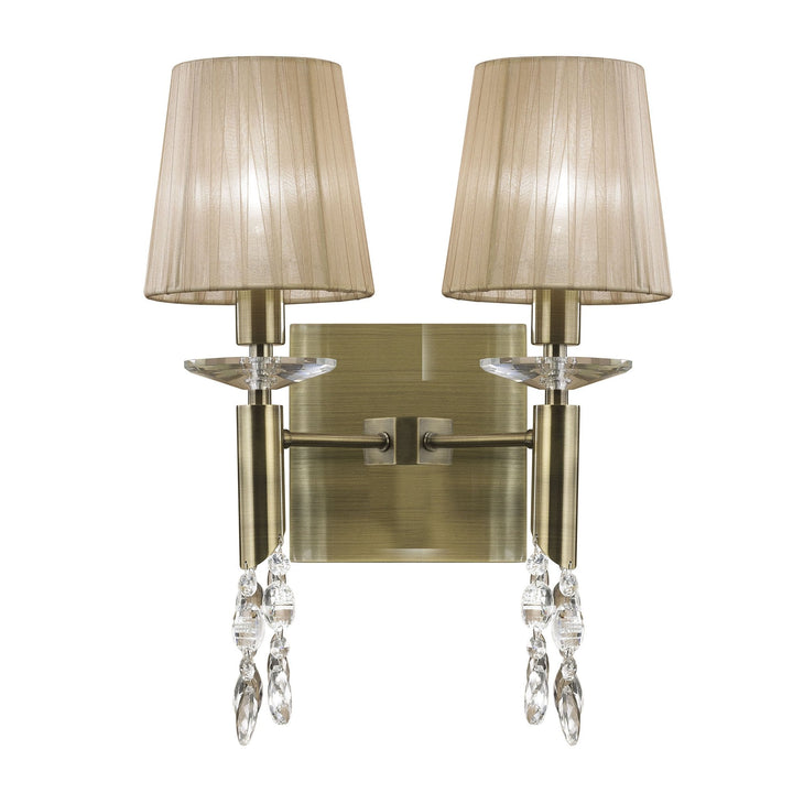 Mantra M3883/S Tiffany Wall Lamp Switched 2+2 Light E14+G9 Antique Brass Soft Bronze Shades &amp; Clear Crystal (S)