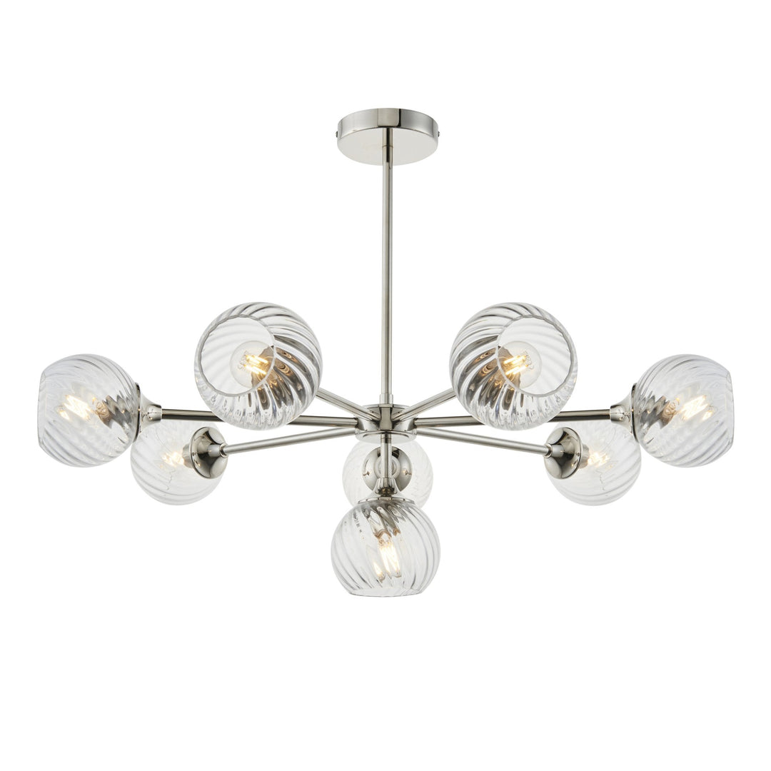 Endon 104051 Allegra 8 Light Pendant Bright Nickel Plate And Clear Spiral Glass (S)