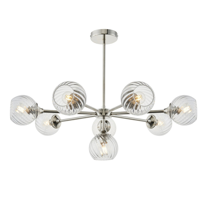 Endon 104051 Allegra 8 Light Pendant Bright Nickel Plate And Clear Spiral Glass (S)