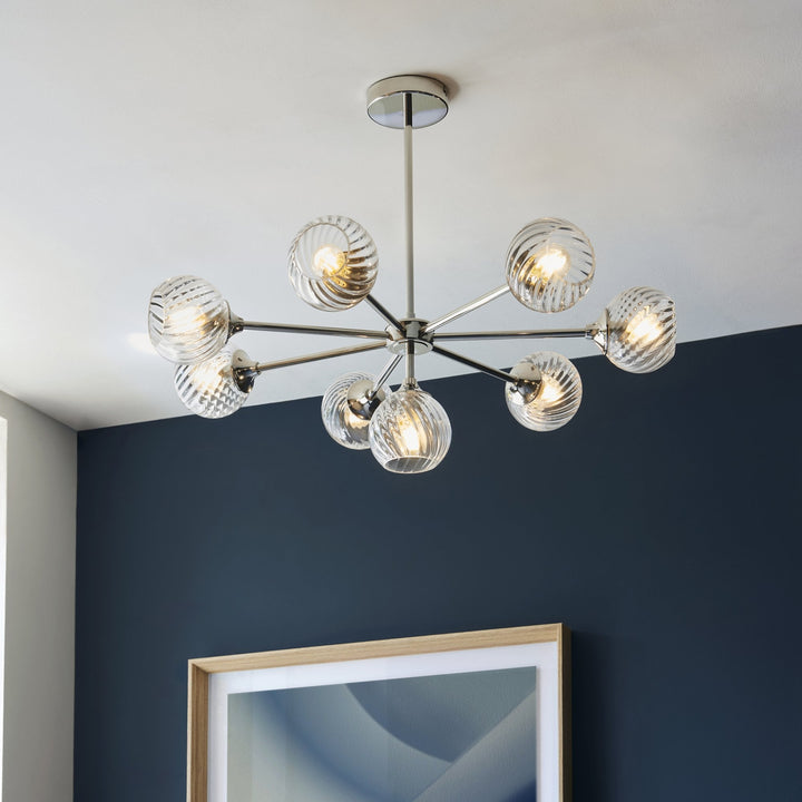 Endon 104051 Allegra 8 Light Pendant Bright Nickel Plate And Clear Spiral Glass (S)