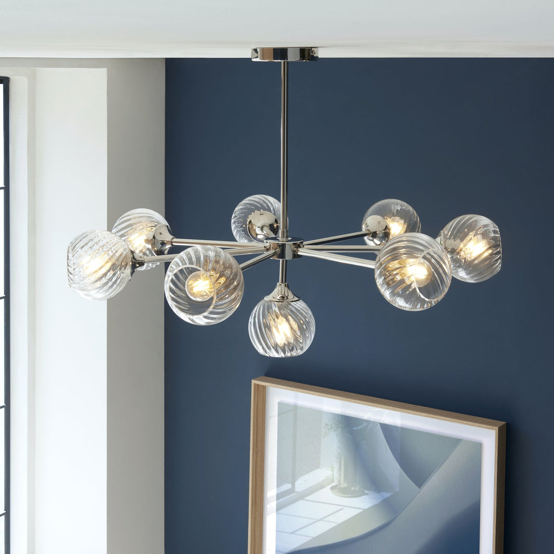 Endon 104051 Allegra 8 Light Pendant Bright Nickel Plate And Clear Spiral Glass (S)