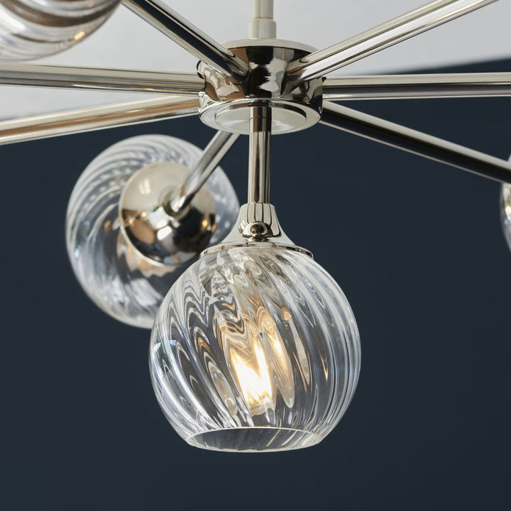 Endon 104051 Allegra 8 Light Pendant Bright Nickel Plate And Clear Spiral Glass (S)