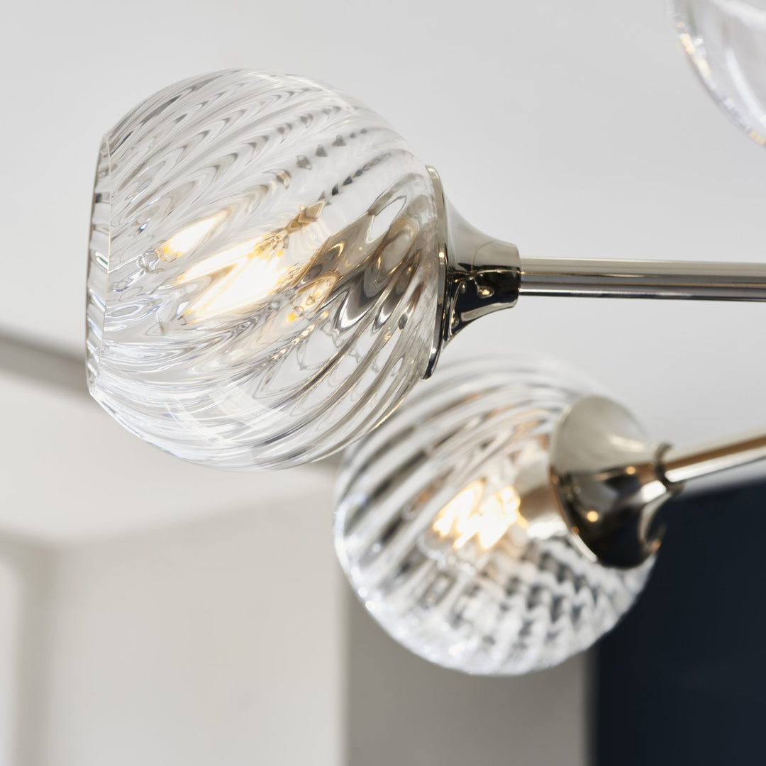 Endon 104051 Allegra 8 Light Pendant Bright Nickel Plate And Clear Spiral Glass (S)