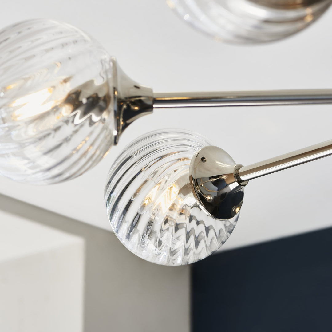 Endon 104051 Allegra 8 Light Pendant Bright Nickel Plate And Clear Spiral Glass (S)