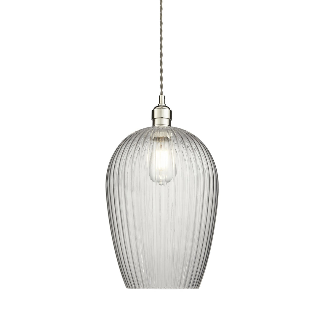 Endon 103675 Pendant 1 Light Bright Nickel Plate And Clear Ribbed Glass (S)