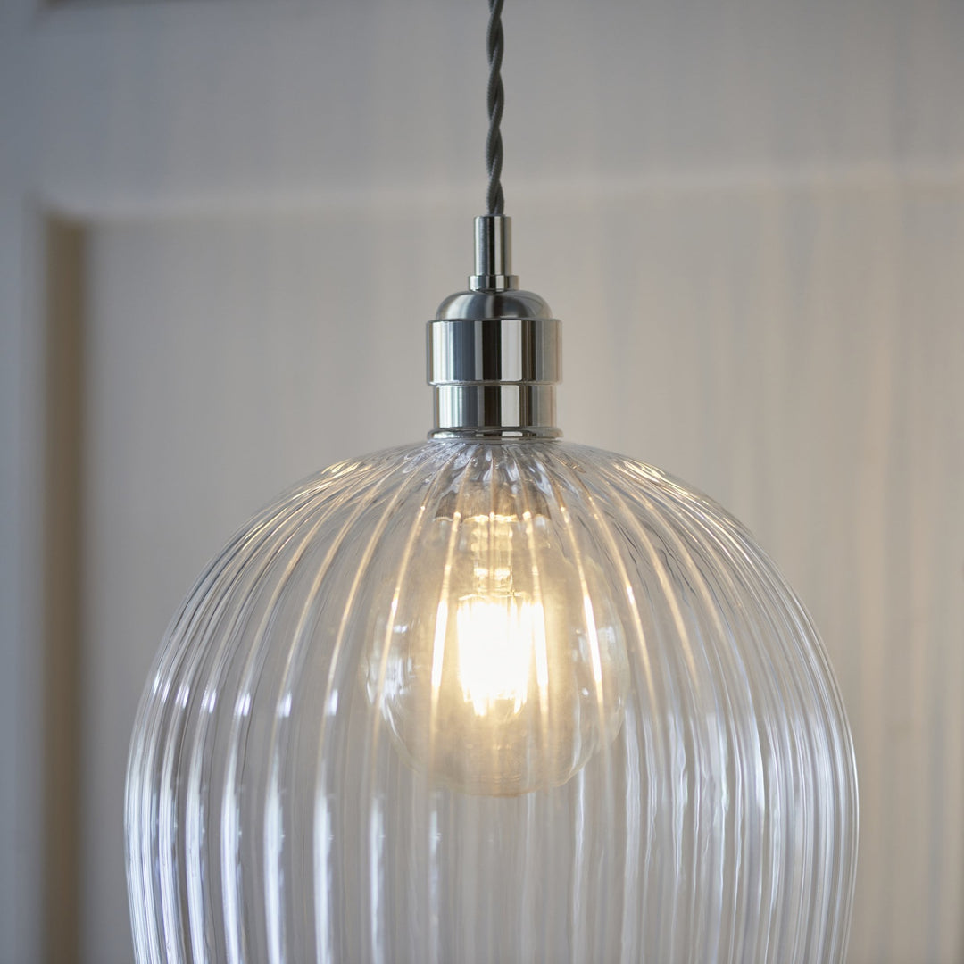 Endon 103675 Pendant 1 Light Bright Nickel Plate And Clear Ribbed Glass (S)