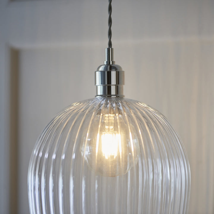 Endon 103675 Pendant 1 Light Bright Nickel Plate And Clear Ribbed Glass (S)