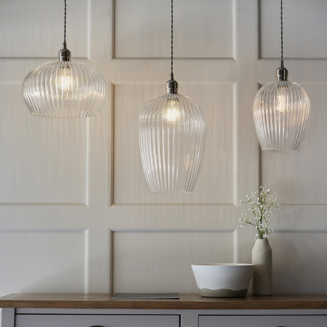 Endon 103675 Pendant 1 Light Bright Nickel Plate And Clear Ribbed Glass (S)