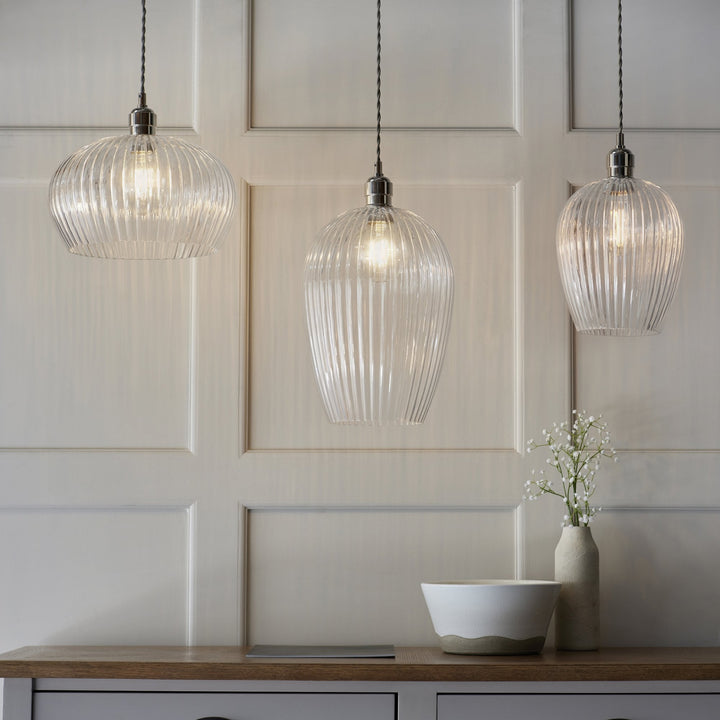 Endon 103675 Pendant 1 Light Bright Nickel Plate And Clear Ribbed Glass (S)