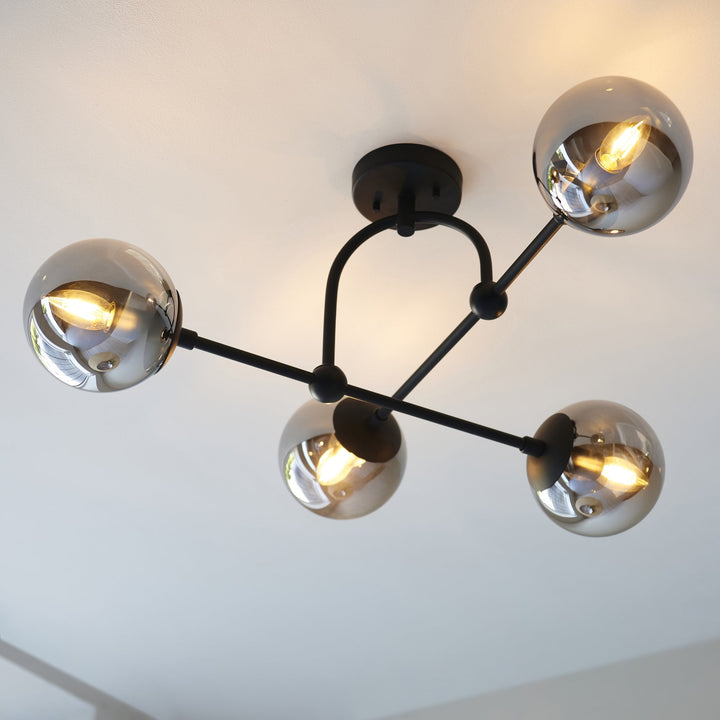 Endon 106662 Semi Flush Ceiling 4 Light Matt Black And Smoked Mirror Glass (S)