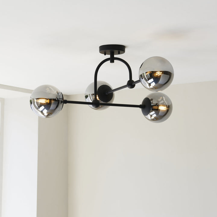Endon 106662 Semi Flush Ceiling 4 Light Matt Black And Smoked Mirror Glass (S)