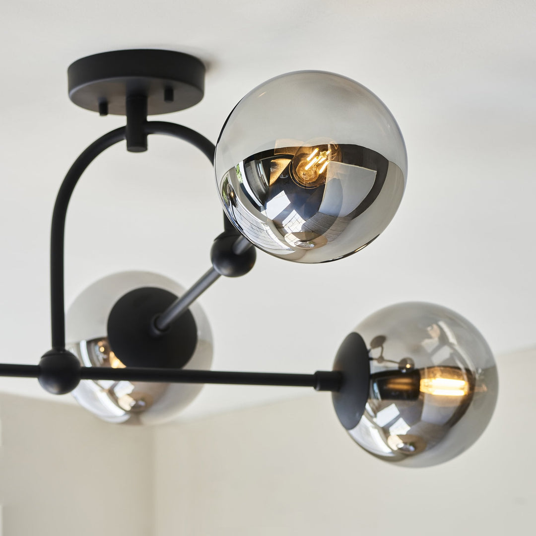 Endon 106662 Semi Flush Ceiling 4 Light Matt Black And Smoked Mirror Glass (S)