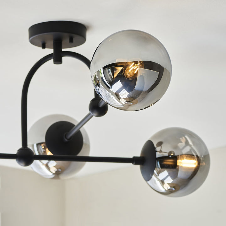 Endon 106662 Semi Flush Ceiling 4 Light Matt Black And Smoked Mirror Glass (S)