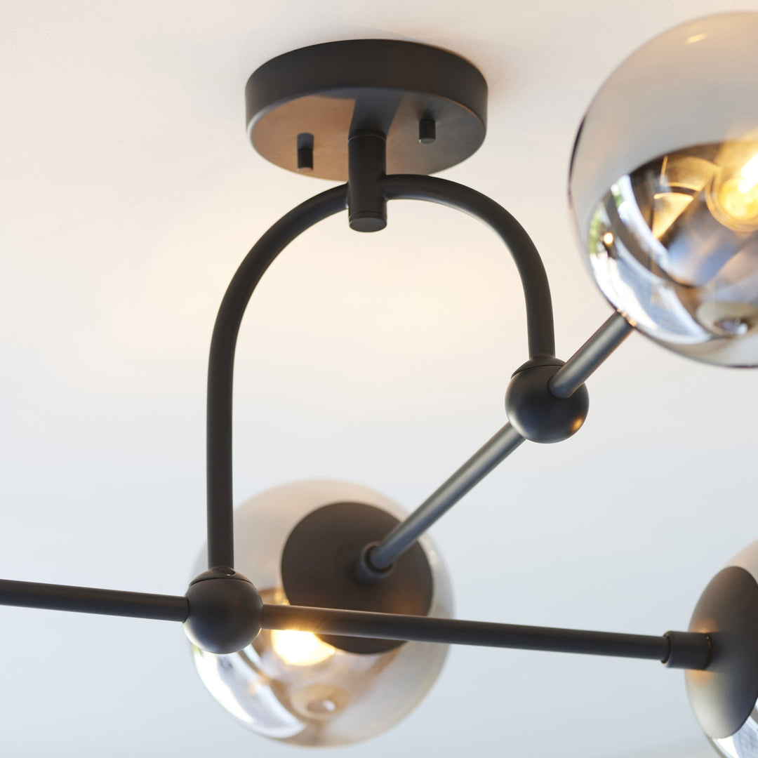 Endon 106662 Semi Flush Ceiling 4 Light Matt Black And Smoked Mirror Glass (S)
