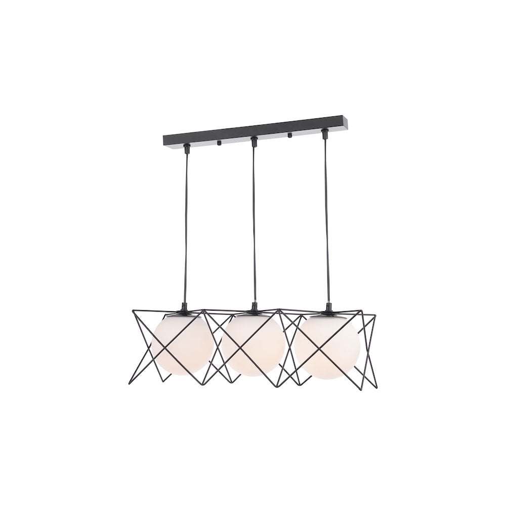 Dar DRE0322 Dreyson 3 Light Bar Pendant Matt Black and Opal Glass (S)