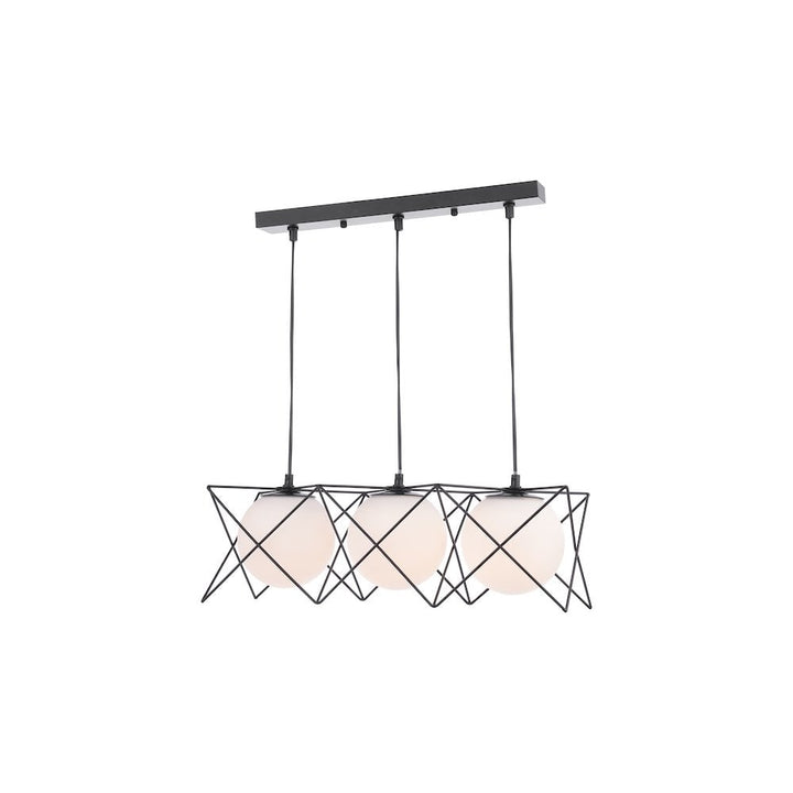 Dar DRE0322 Dreyson 3 Light Bar Pendant Matt Black and Opal Glass (S)