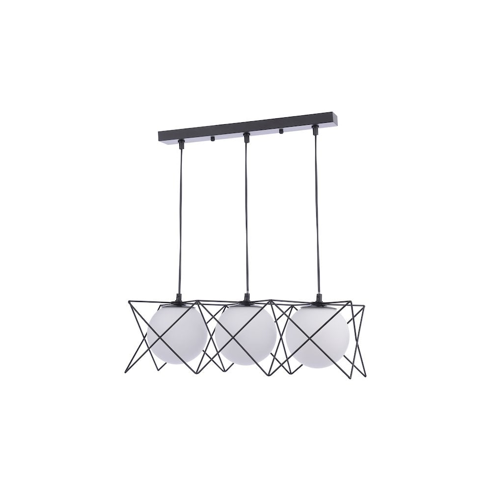 Dar DRE0322 Dreyson 3 Light Bar Pendant Matt Black and Opal Glass (S)