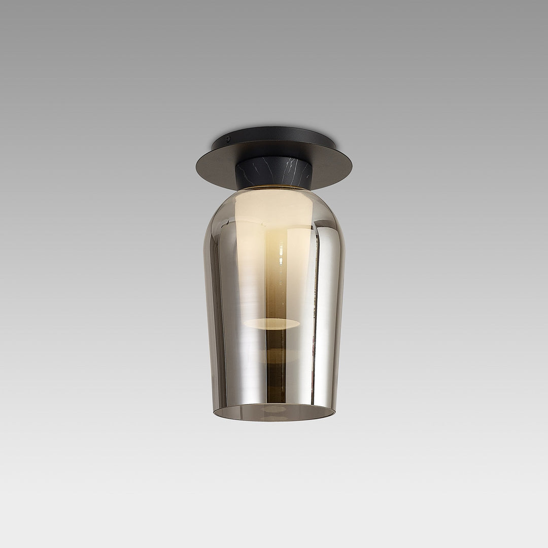 Mantra M8287 Nora 1 Light Semi Ceiling Black/Black Marble/Chrome Glass With Frosted Inner (S)