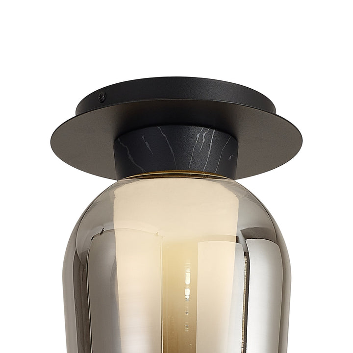 Mantra M8287 Nora 1 Light Semi Ceiling Black/Black Marble/Chrome Glass With Frosted Inner (S)