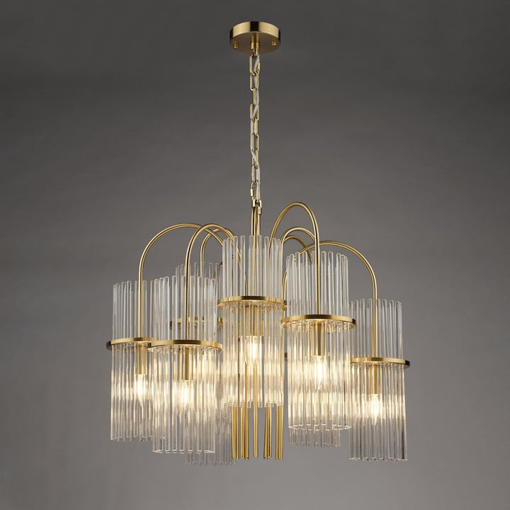Dar ENI1335 Eniola 9 Light Pendant Natural Brass and Glass
