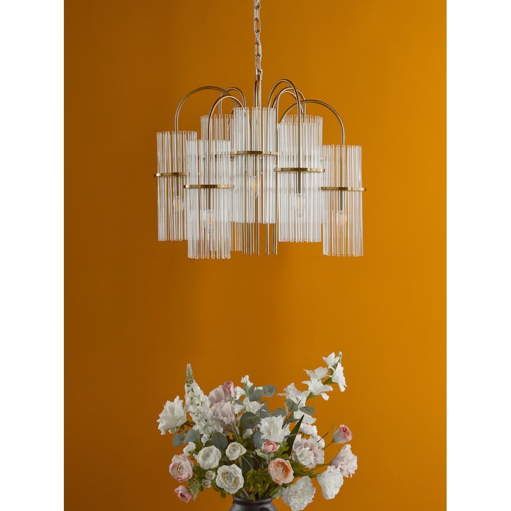 Dar ENI1335 Eniola 9 Light Pendant Natural Brass and Glass