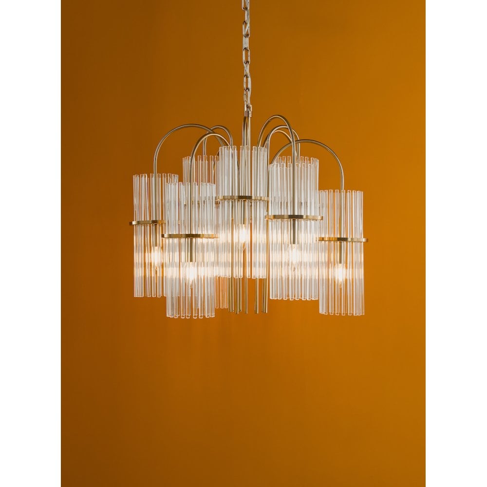 Dar ENI1335 Eniola 9 Light Pendant Natural Brass and Glass