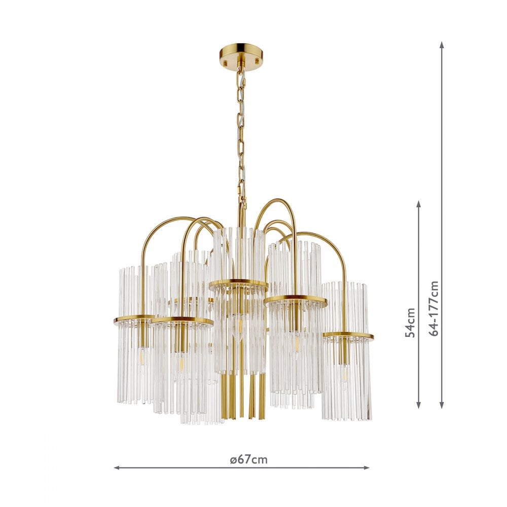 Dar ENI1335 Eniola 9 Light Pendant Natural Brass and Glass