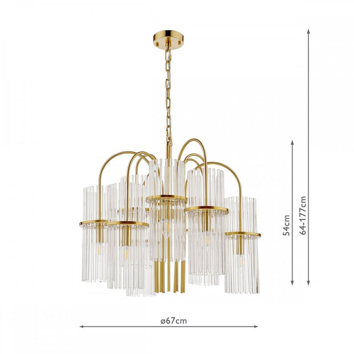 Dar ENI1335 Eniola 9 Light Pendant Natural Brass and Glass