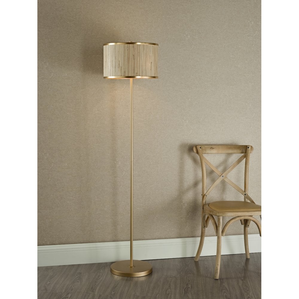 Dar FEN4935 Fenella 3 Light Floor Lamp Gold Leaf and Seagrass