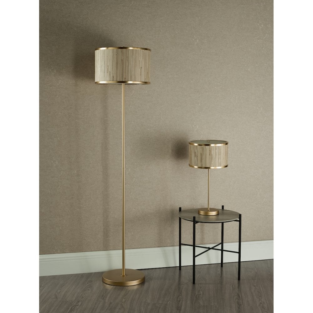 Dar FEN4935 Fenella 3 Light Floor Lamp Gold Leaf and Seagrass