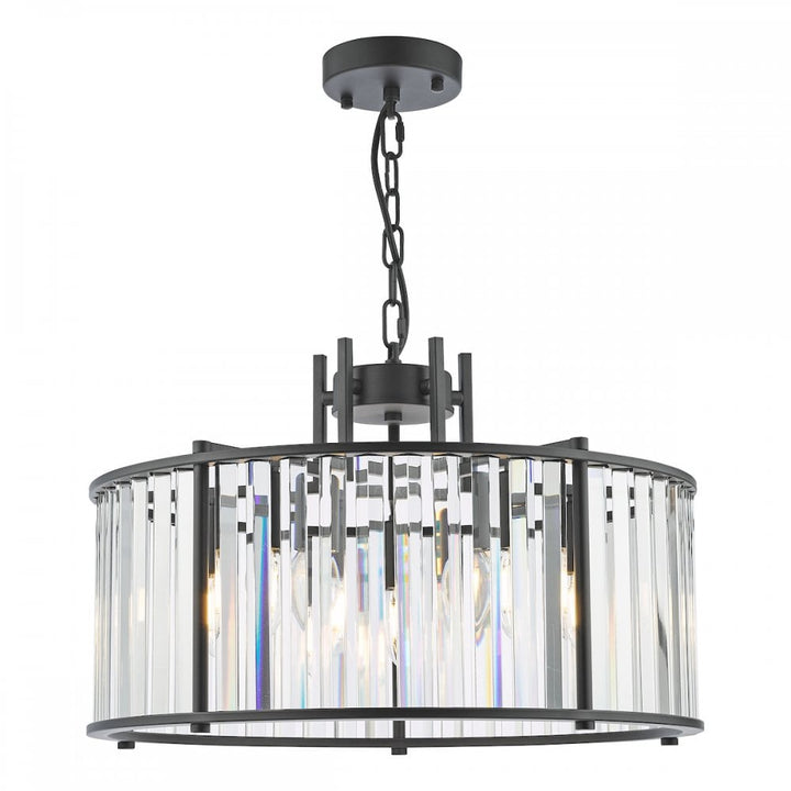 Dar KIR0522 Kiran 5 Light Pendant Satin Black and Glass