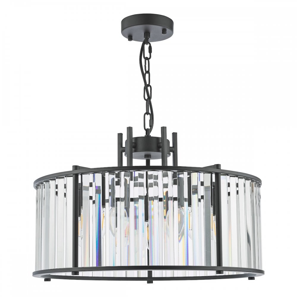 Dar KIR0522 Kiran 5 Light Pendant Satin Black and Glass