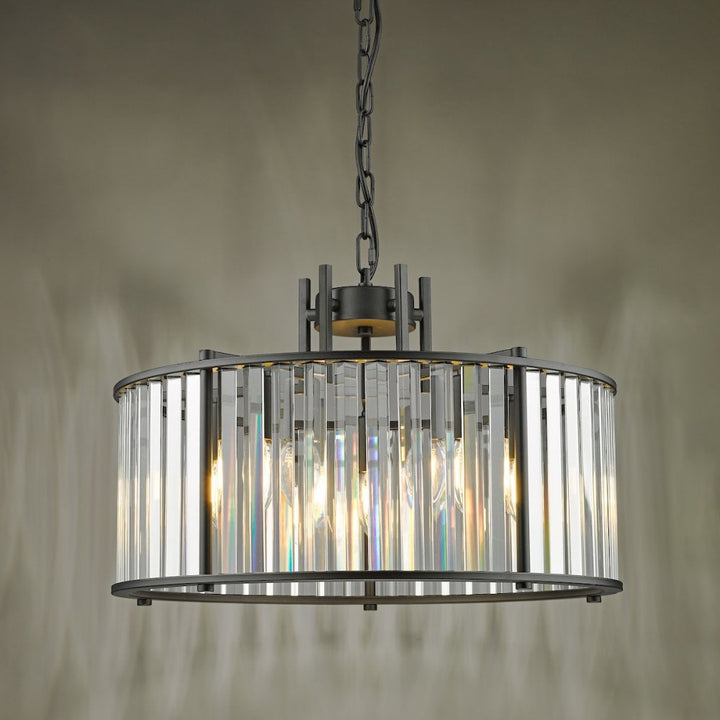 Dar KIR0522 Kiran 5 Light Pendant Satin Black and Glass