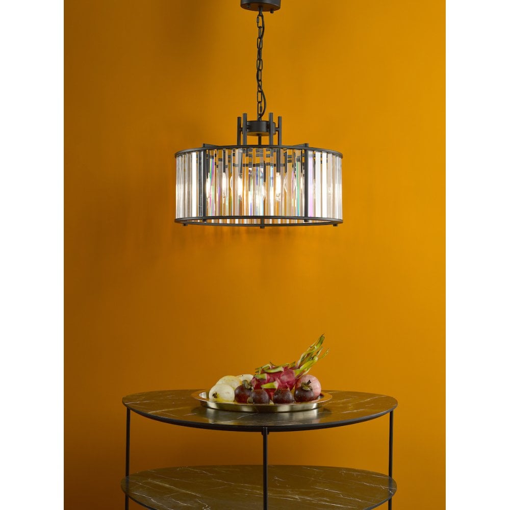 Dar KIR0522 Kiran 5 Light Pendant Satin Black and Glass