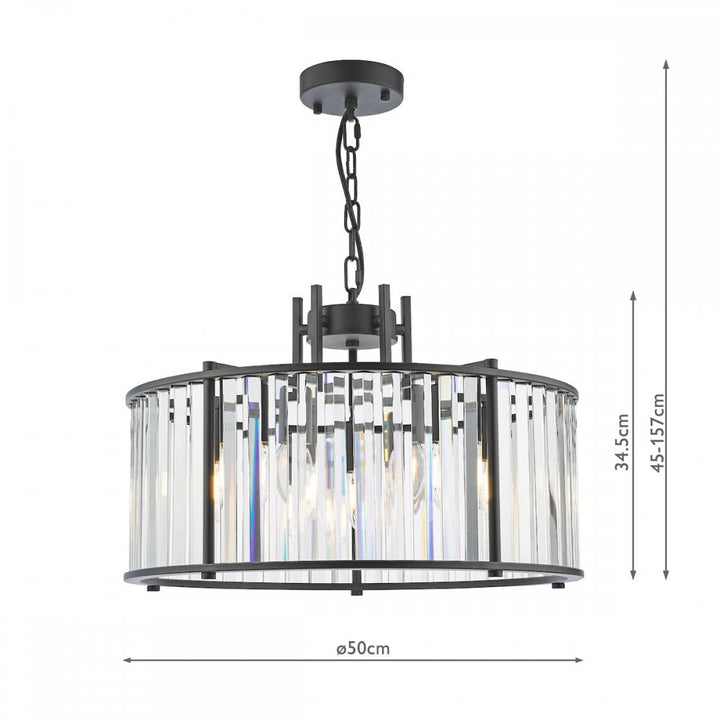 Dar KIR0522 Kiran 5 Light Pendant Satin Black and Glass