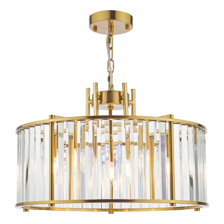 Dar KIR0535 Kiran 5 Light Pendant Natural Brass and Glass