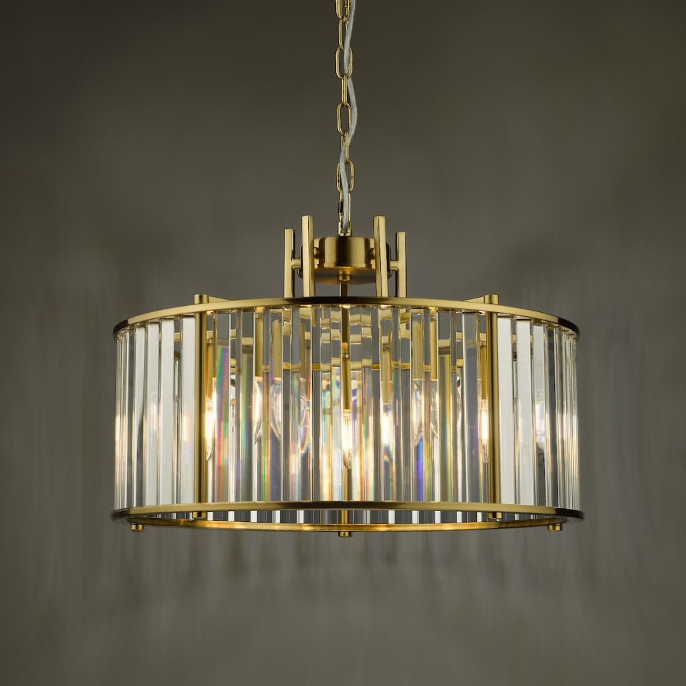 Dar KIR0535 Kiran 5 Light Pendant Natural Brass and Glass