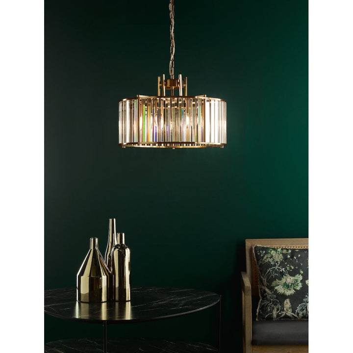 Dar KIR0535 Kiran 5 Light Pendant Natural Brass and Glass