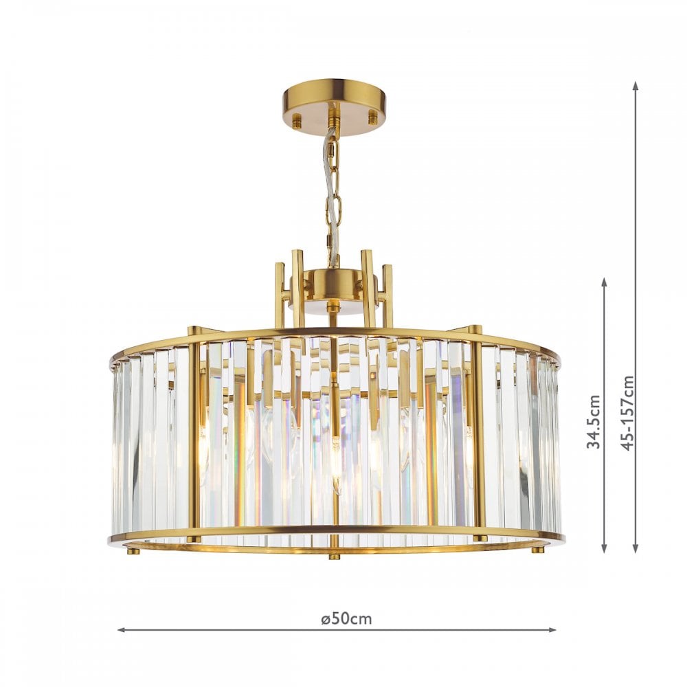 Dar KIR0535 Kiran 5 Light Pendant Natural Brass and Glass